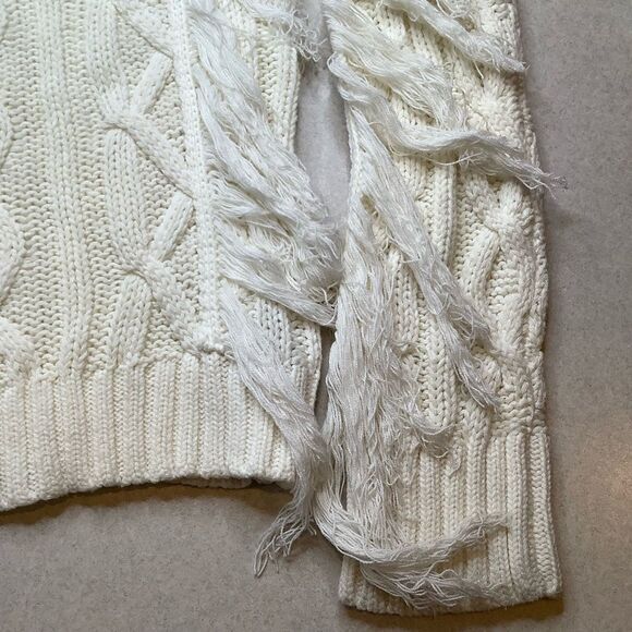 Endless Rose Cable Knit Fringe Sweater Large Ivory Neutral NWT - Picture 3 of 9